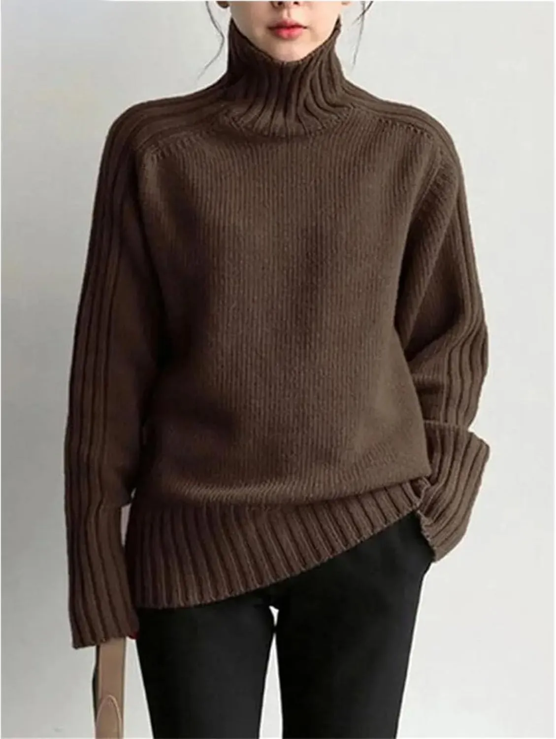 Womens Oversized Loose Longsleeve Sweater Turtleneck Warm Windproof Pullovers Tops