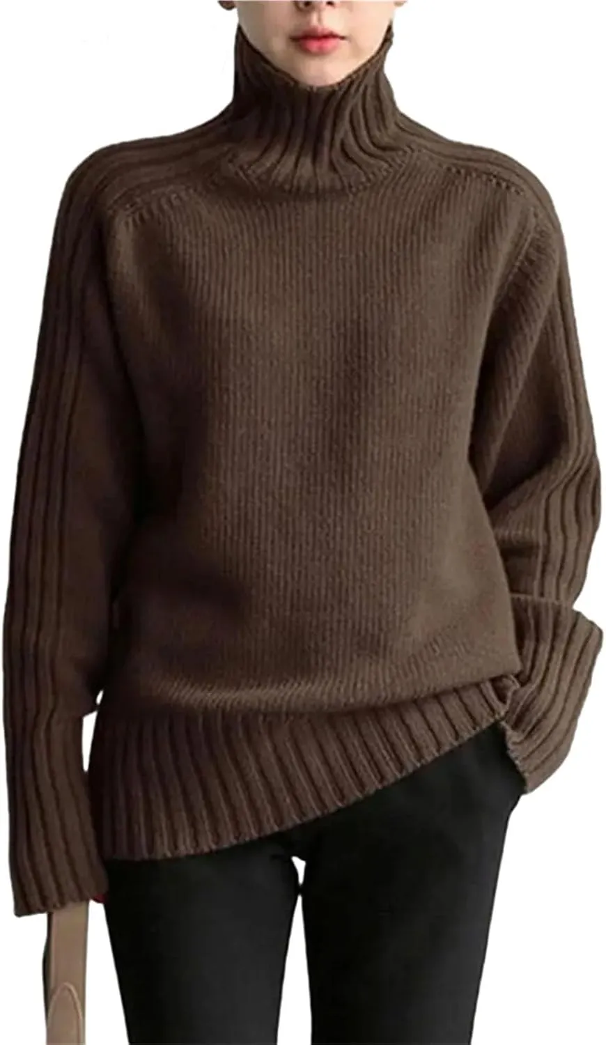 Womens Oversized Loose Longsleeve Sweater Turtleneck Warm Windproof Pullovers Tops