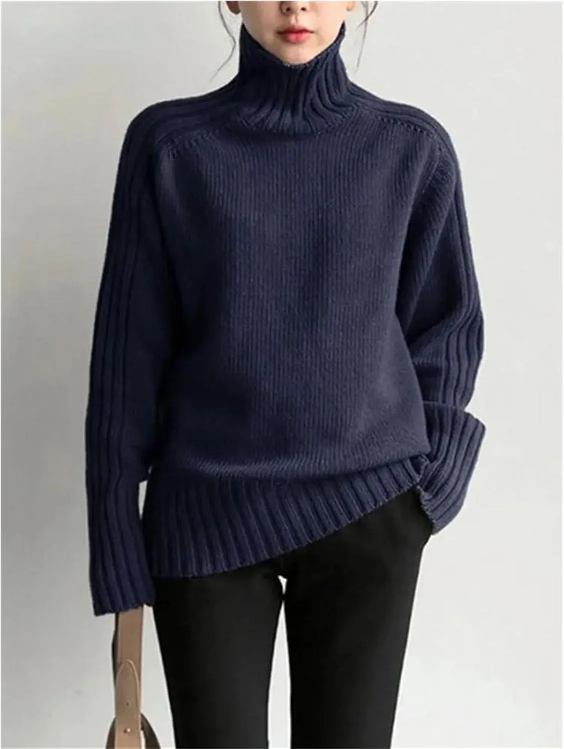 Womens Oversized Loose Longsleeve Sweater Turtleneck Warm Windproof Pullovers Tops