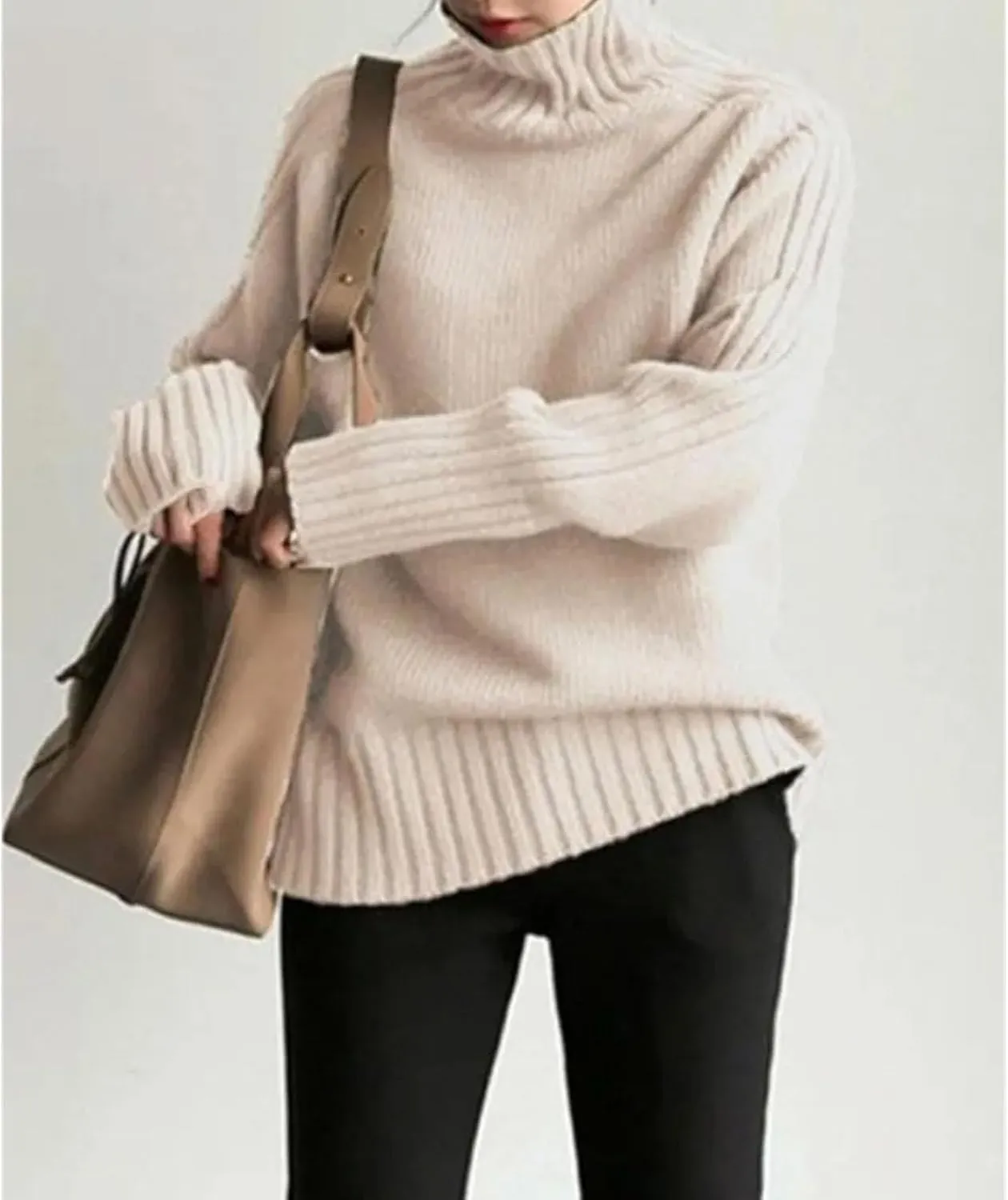 Womens Oversized Loose Longsleeve Sweater Turtleneck Warm Windproof Pullovers Tops