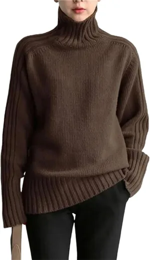 Womens Oversized Loose Longsleeve Sweater Turtleneck Warm Windproof Pullovers Tops