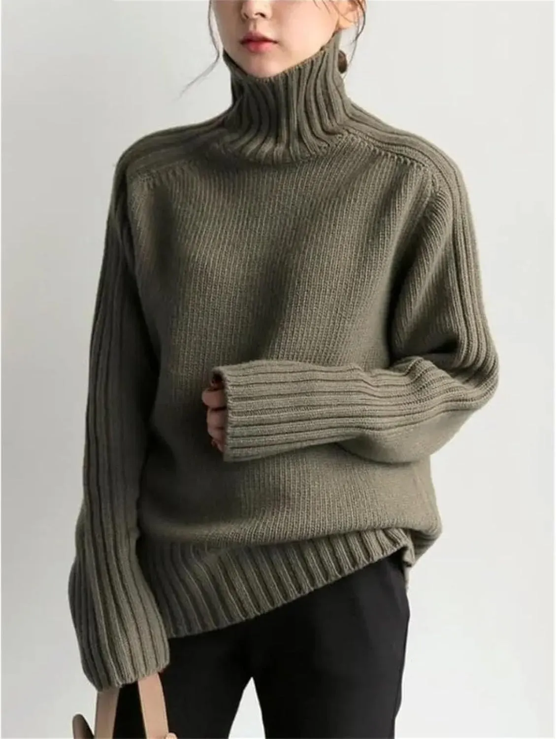 Womens Oversized Loose Longsleeve Sweater Turtleneck Warm Windproof Pullovers Tops