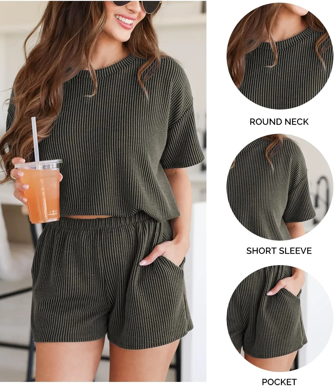 Women's Pajama Set Knit Soft 2 Piece Outfits Short Sleeve Summer Sleepwear Pjs Lounge Sets
