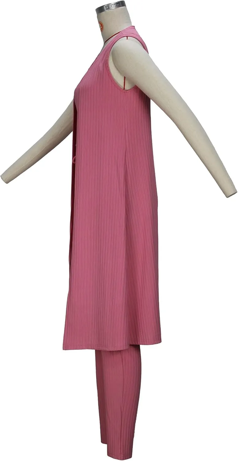 Women's Pants Set 3 Piece Lounge Pajamas Long Cardigan Crop Tank Tops with Drawstring Pants Outfit
