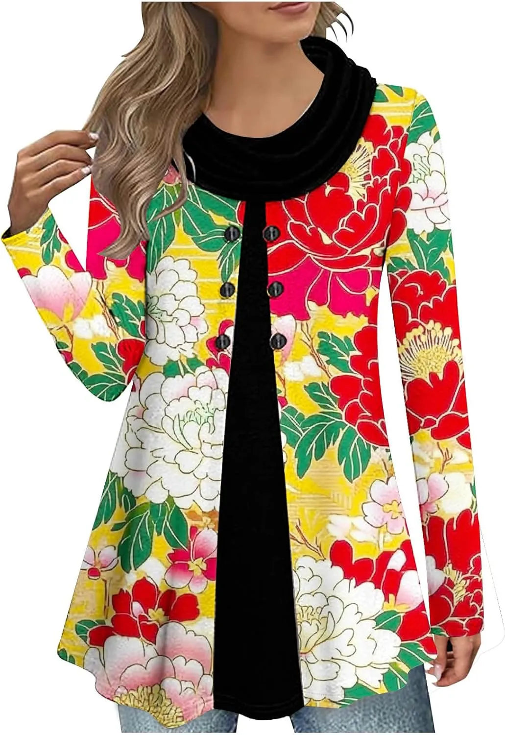 Womens Plus Size Cowl Neck Tops Button Down Tunic Tops Fashion Tunic Tops Fall Winter Tunic Tops Slim Fitting Tops