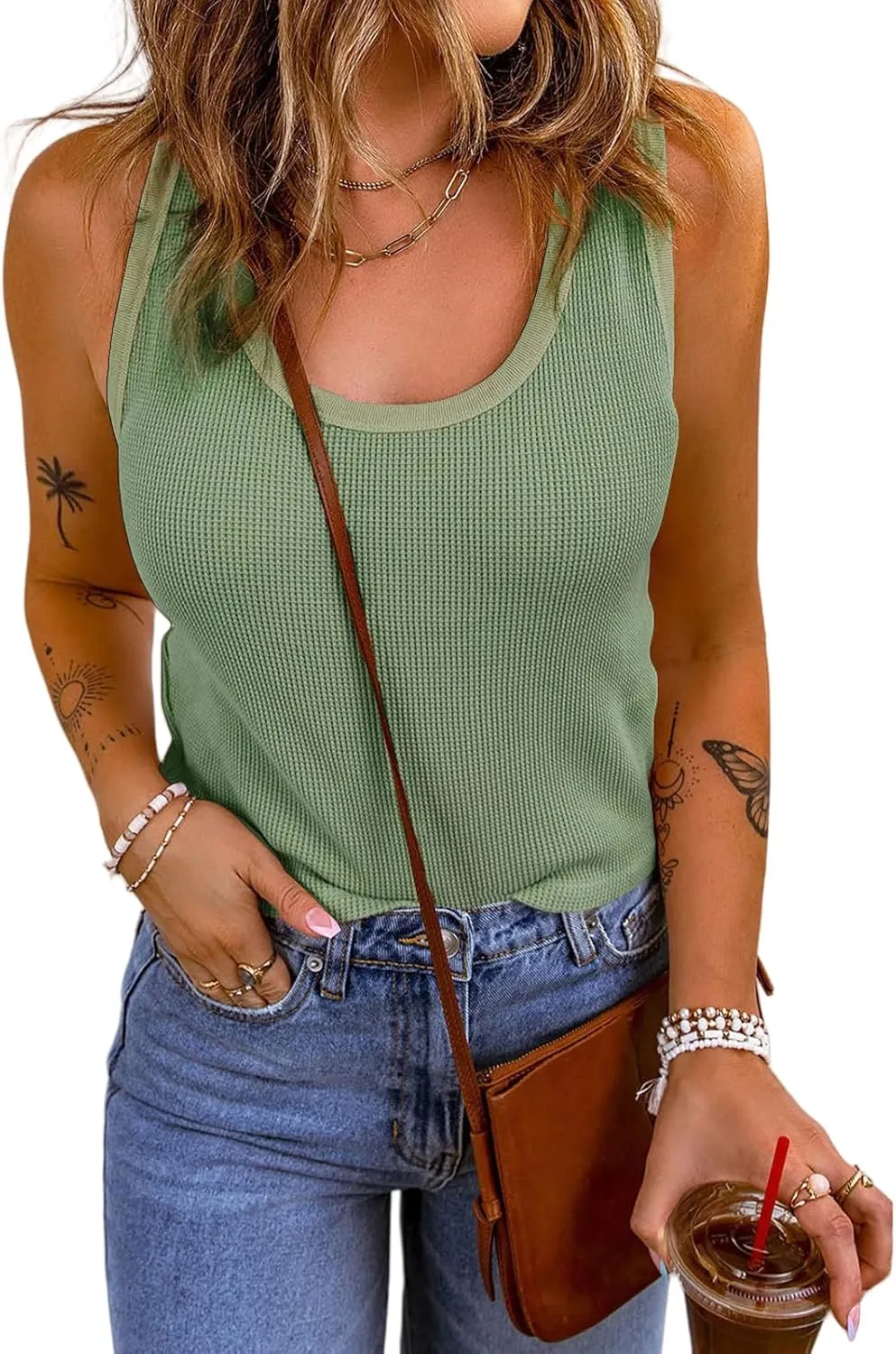 Womens Ribbed Tank Tops 2025 Summer Sleeveless Scoop Neck Slim Fitted Knit Basic Camis Tee Shirts