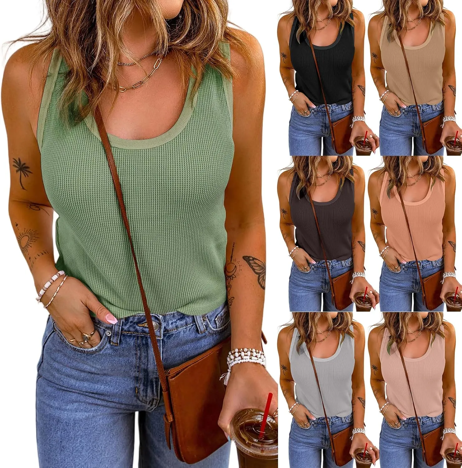 Womens Ribbed Tank Tops 2025 Summer Sleeveless Scoop Neck Slim Fitted Knit Basic Camis Tee Shirts