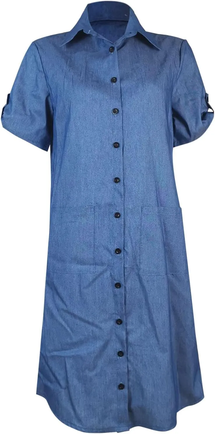 Womens Shirt Dress Summer Casual with Sleeves Sundresses Button Down Trendy Beach Cover Up Tunic Dresses with Pockets