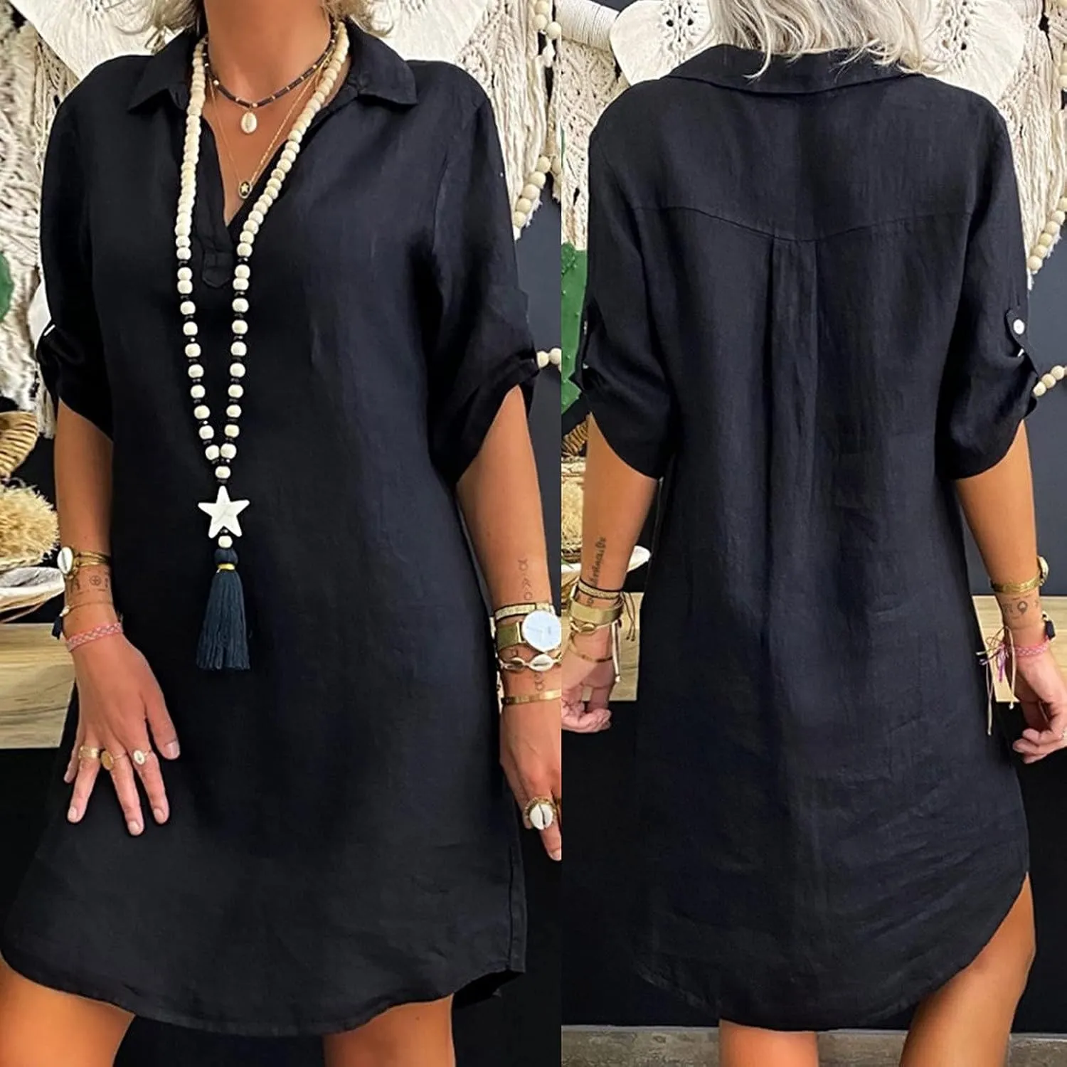 Womens Shirt Dress Summer Casual with Sleeves Sundresses Button Down Trendy Beach Cover Up Tunic Dresses with Pockets