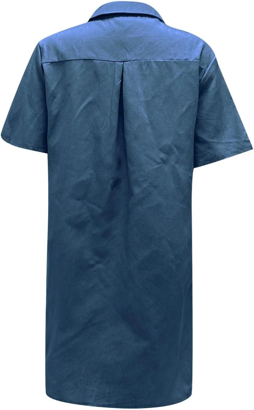 Womens Shirt Dress Summer Casual with Sleeves Sundresses Button Down Trendy Beach Cover Up Tunic Dresses with Pockets