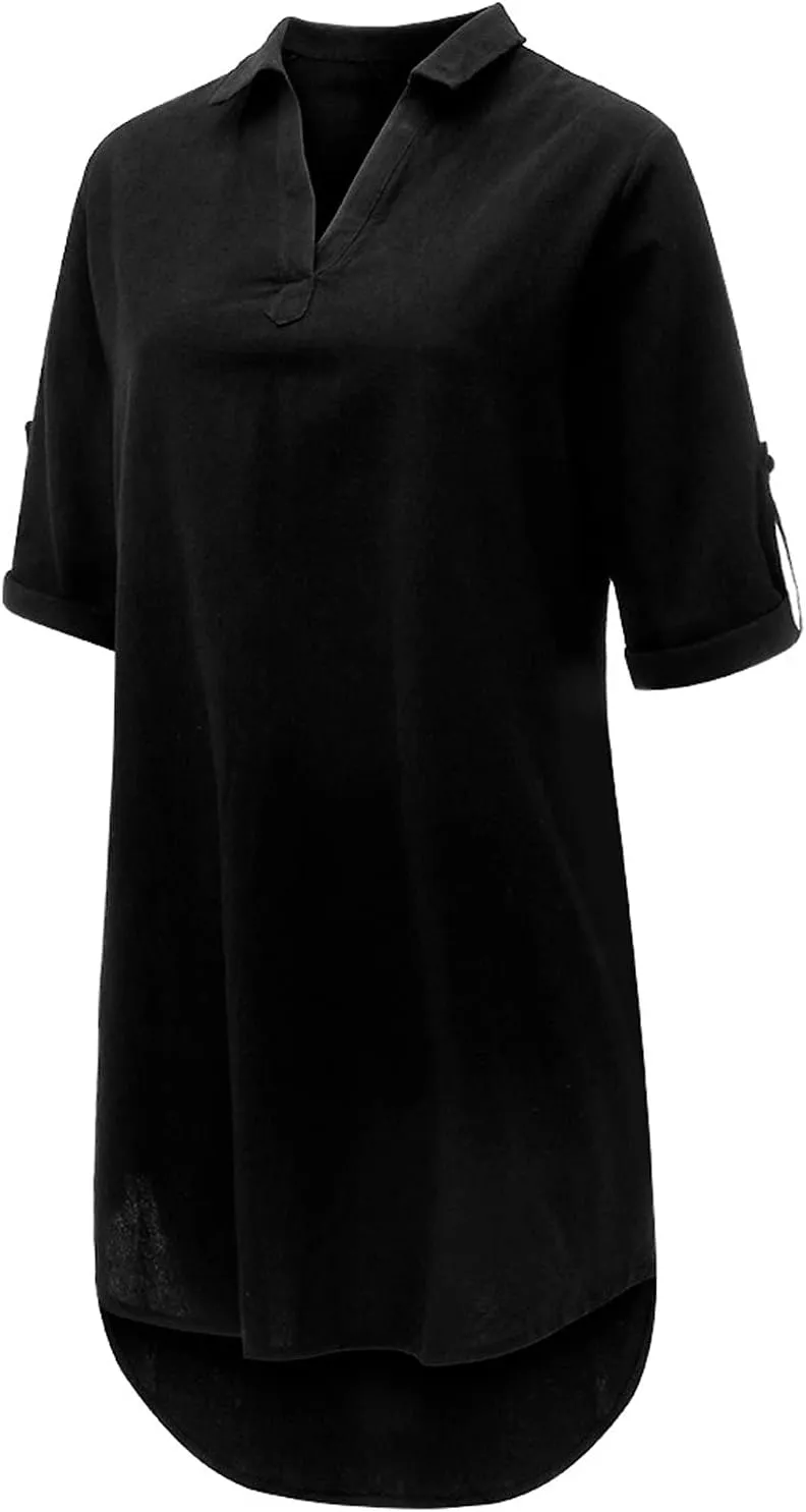 Womens Shirt Dress Summer Casual with Sleeves Sundresses Button Down Trendy Beach Cover Up Tunic Dresses with Pockets