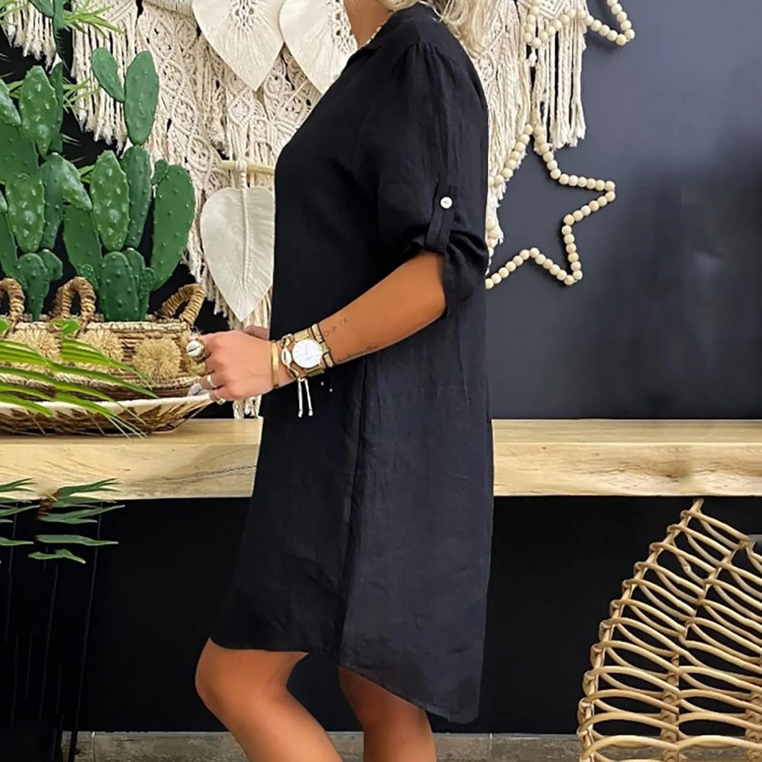 Womens Shirt Dress Summer Casual with Sleeves Sundresses Button Down Trendy Beach Cover Up Tunic Dresses with Pockets