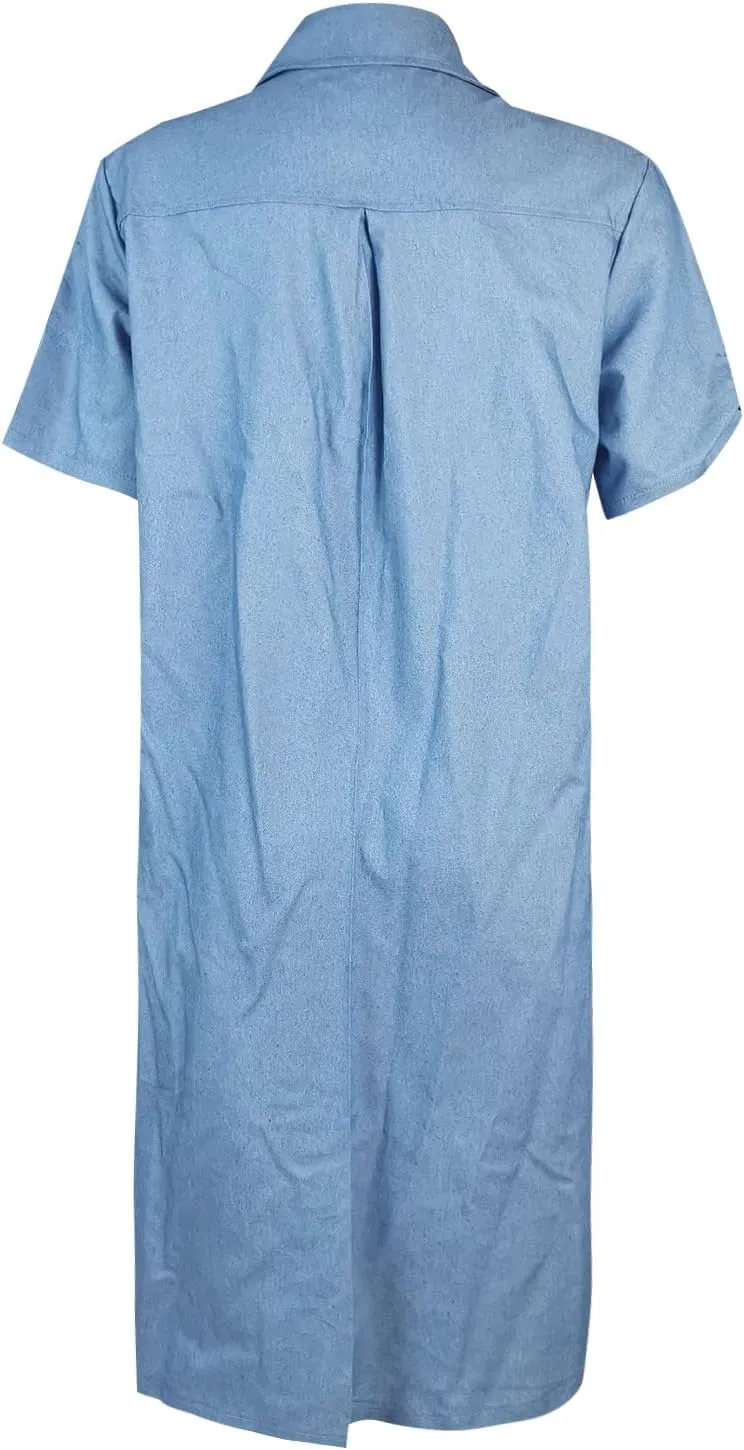 Womens Shirt Dress Summer Casual with Sleeves Sundresses Button Down Trendy Beach Cover Up Tunic Dresses with Pockets