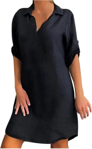 Womens Shirt Dress Summer Casual with Sleeves Sundresses Button Down Trendy Beach Cover Up Tunic Dresses with Pockets