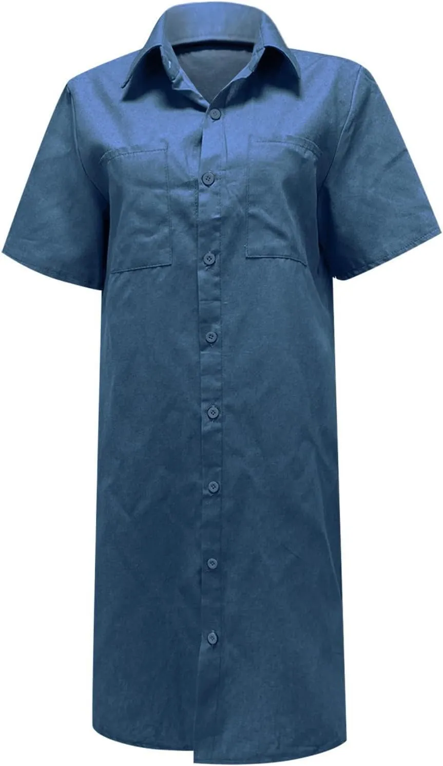 Womens Shirt Dress Summer Casual with Sleeves Sundresses Button Down Trendy Beach Cover Up Tunic Dresses with Pockets