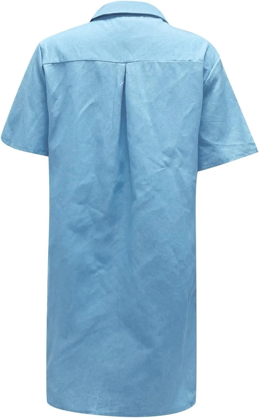 Womens Shirt Dress Summer Casual with Sleeves Sundresses Button Down Trendy Beach Cover Up Tunic Dresses with Pockets