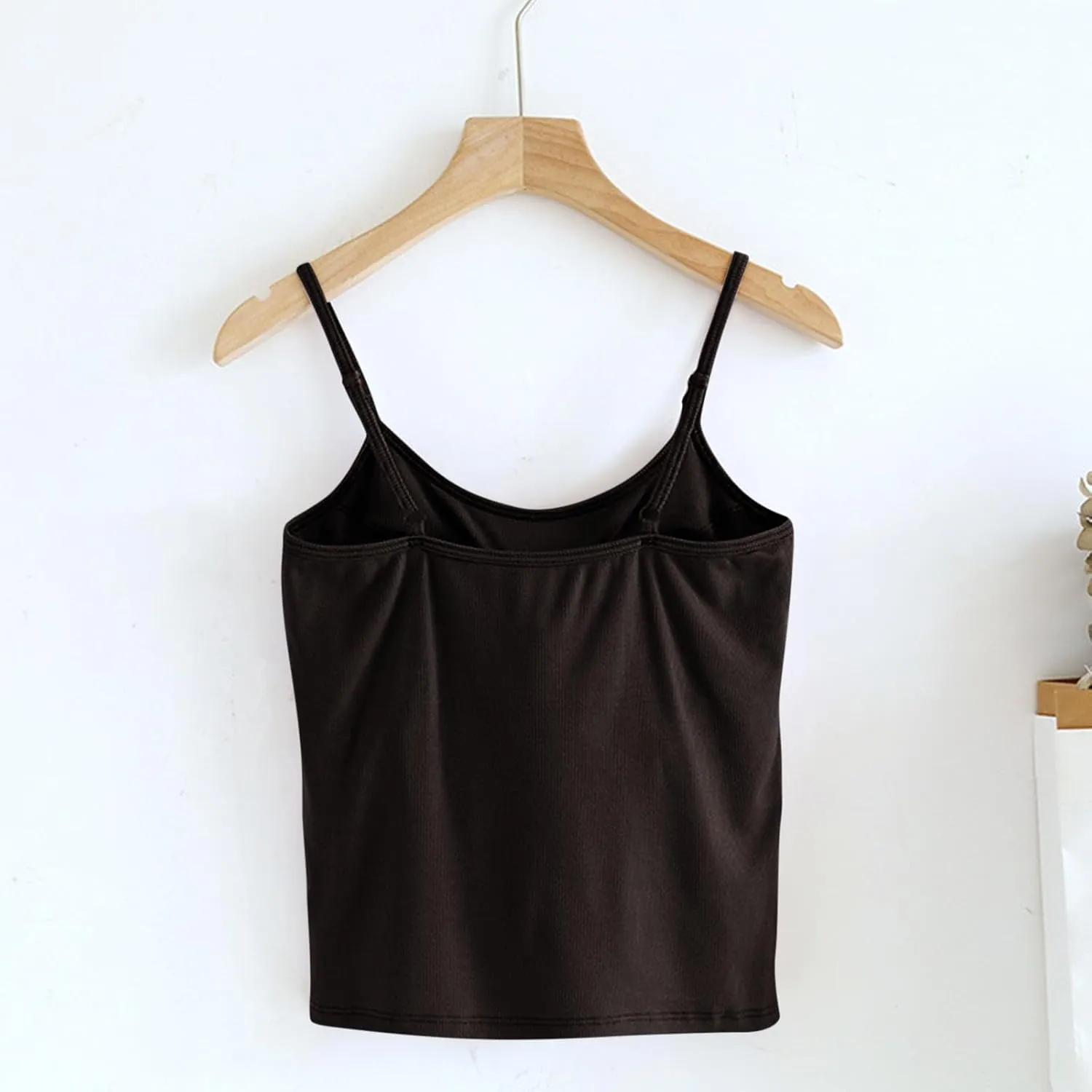 Womens Short Camisole with Built in Bra Modal Crop Tops Adjustable Spaghetti Strap Tank Tops