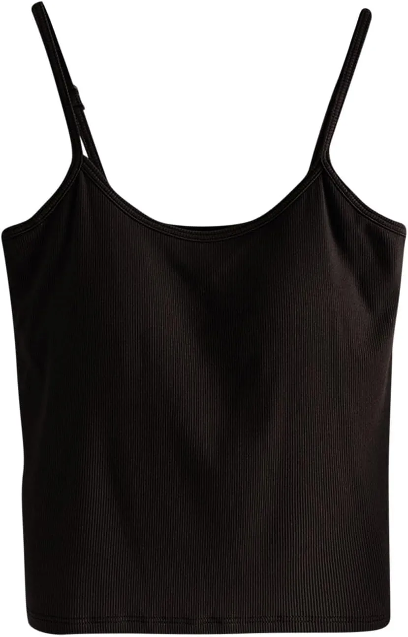 Womens Short Camisole with Built in Bra Modal Crop Tops Adjustable Spaghetti Strap Tank Tops