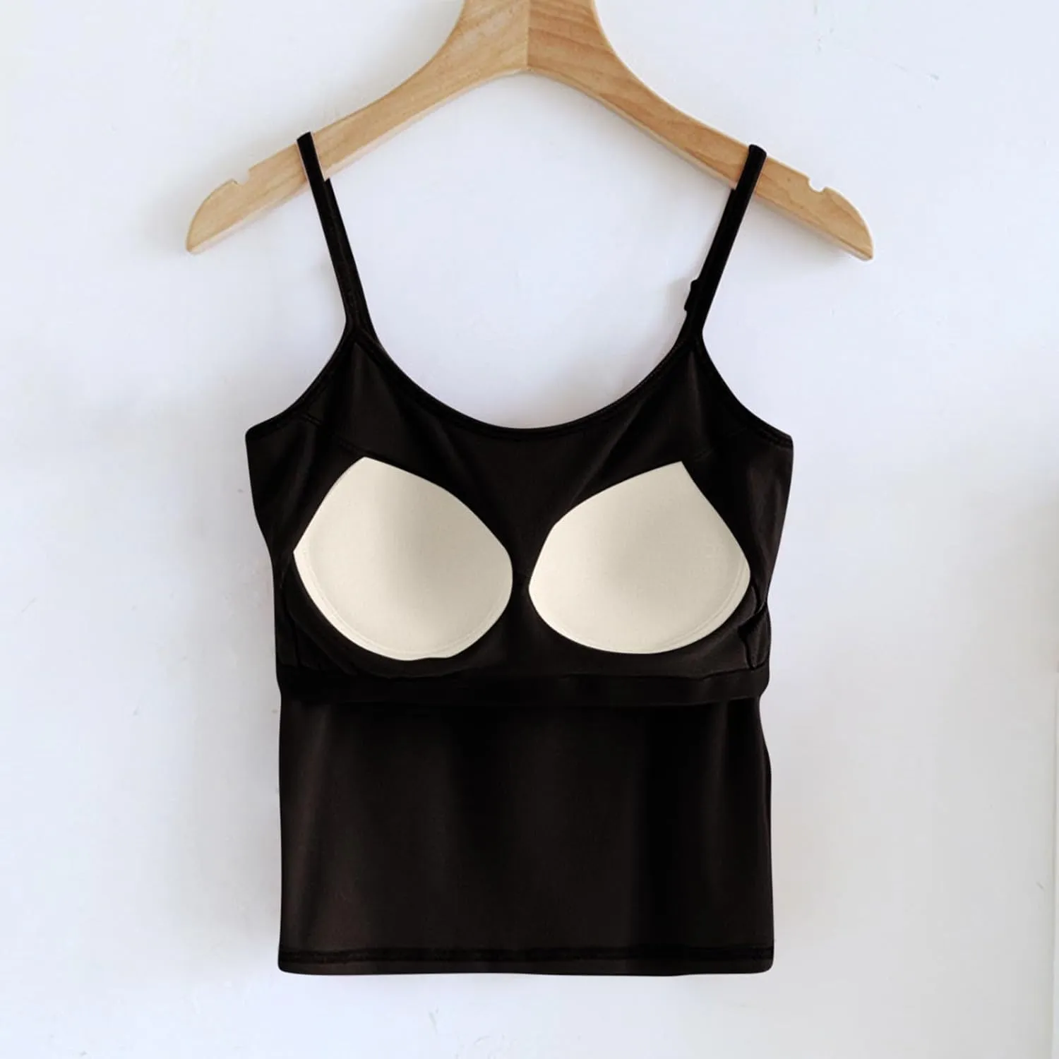 Womens Short Camisole with Built in Bra Modal Crop Tops Adjustable Spaghetti Strap Tank Tops