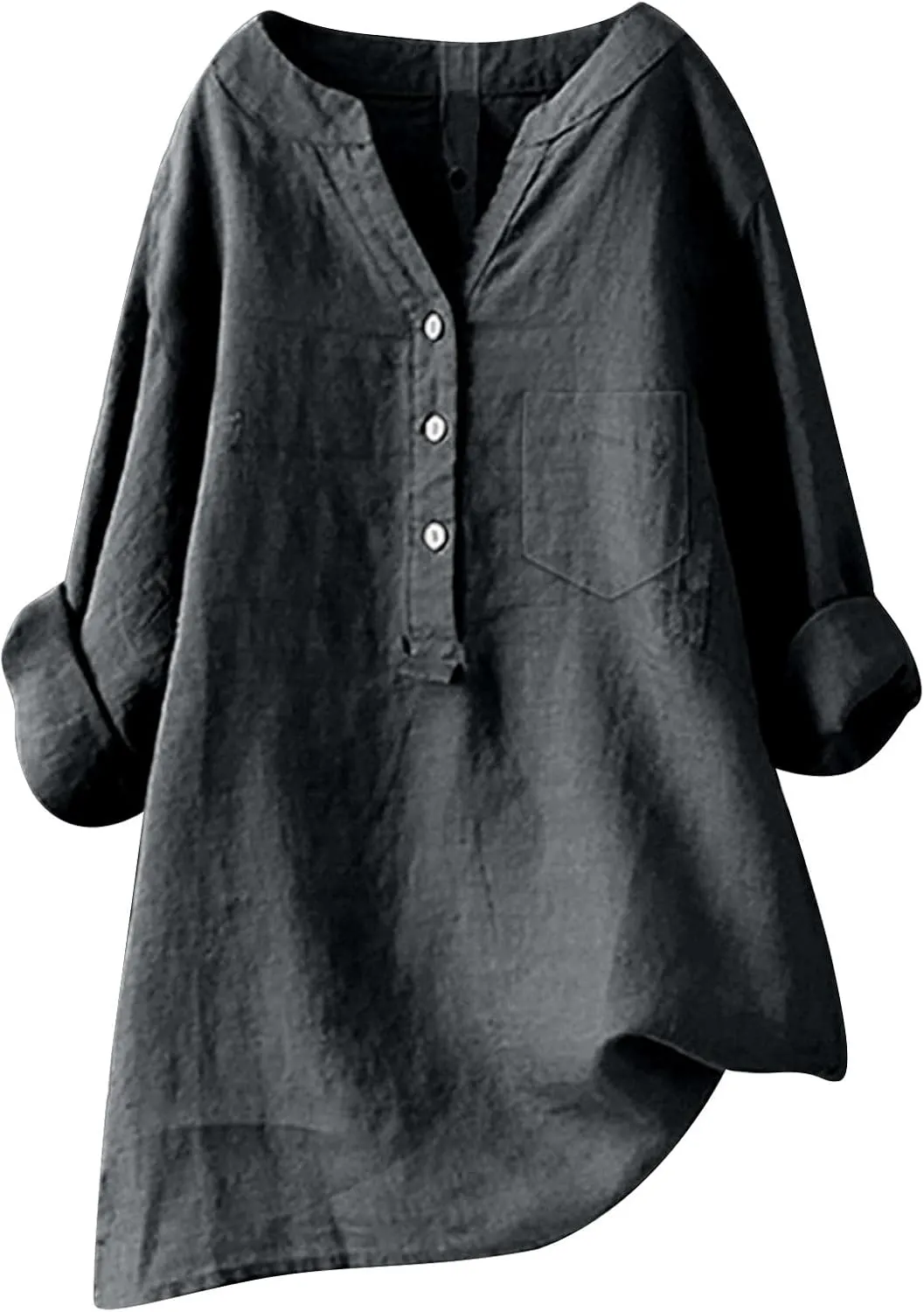 Women's Short Sleeve Cotton Linen Shirts Casual Round Neck Dress T-Shirt Plain Loose Summer Tshirts