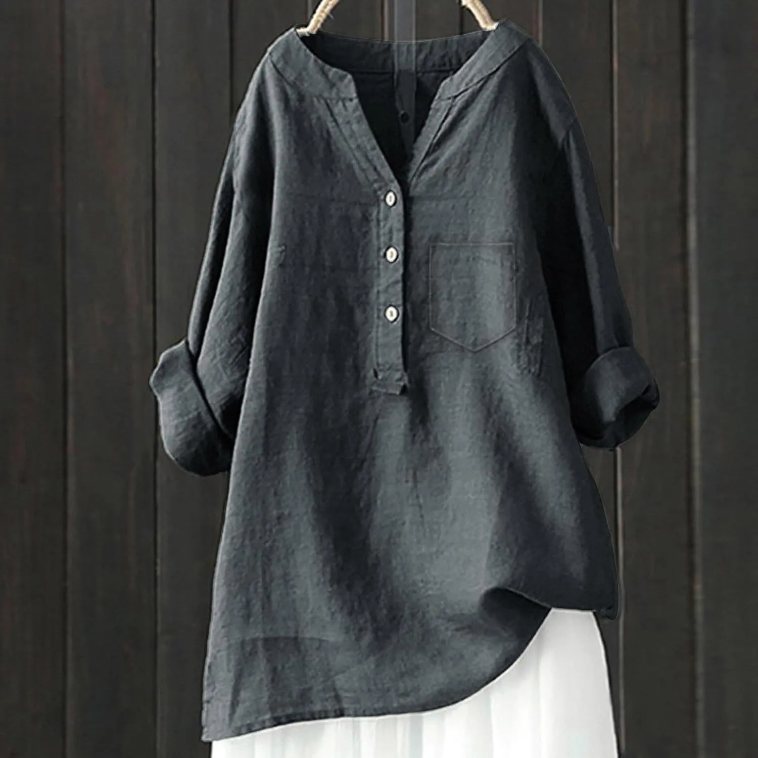 Women's Short Sleeve Cotton Linen Shirts Casual Round Neck Dress T-Shirt Plain Loose Summer Tshirts
