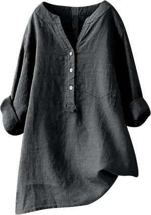 Women's Short Sleeve Cotton Linen Shirts Casual Round Neck Dress T-Shirt Plain Loose Summer Tshirts