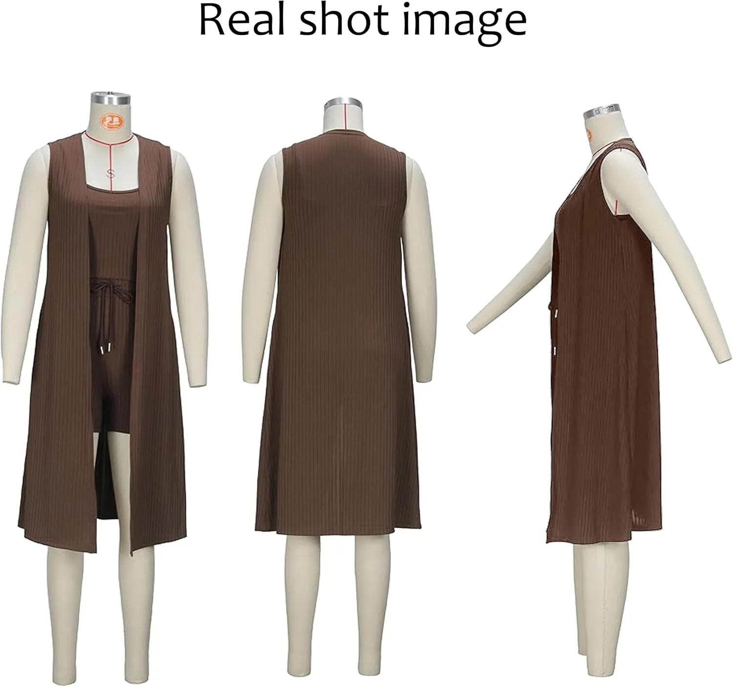 Womens Shorts Set 3 Piece Lounge Outfits Set Ribbed Long Cardigan Crop Tank Casual Sets