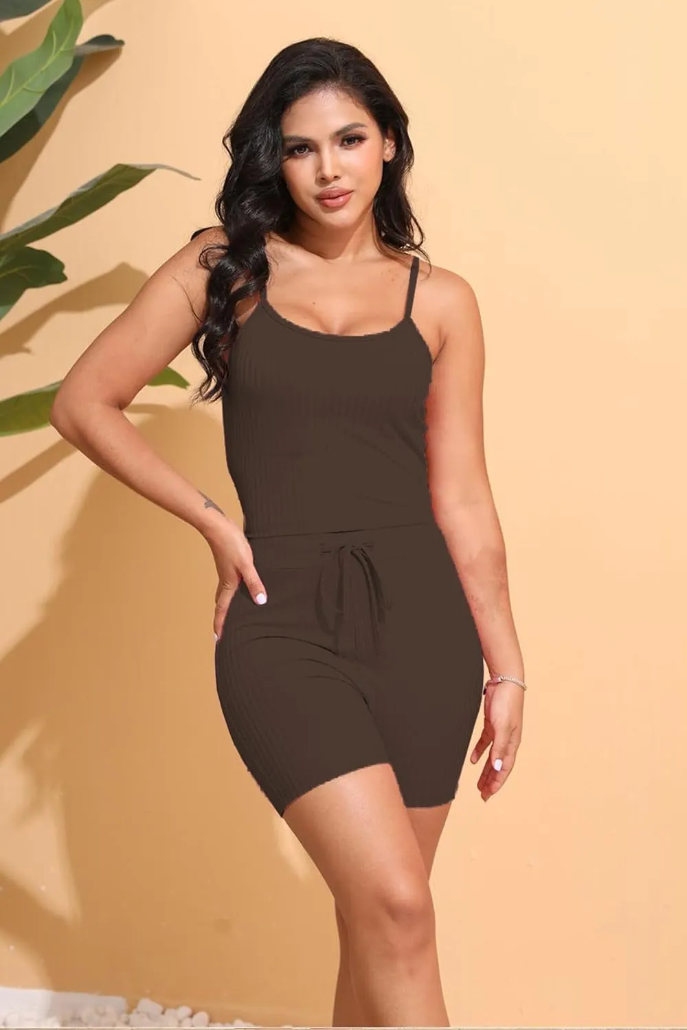 Womens Shorts Set 3 Piece Lounge Outfits Set Ribbed Long Cardigan Crop Tank Casual Sets