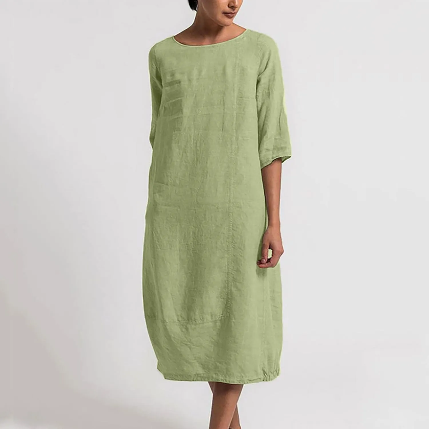 Women's Spring Cotton Linen Casual Loose Shift Tunic Dresses Summer Pleated Tassel Tie Long Sleeve Beach Tshirt Dress