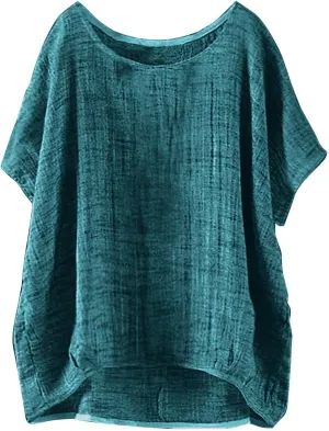 Women's Summer Cotton Linen Boho Floral Short Sleeve Tunic Tops Casual Comfy Womens Tops Oversized Business