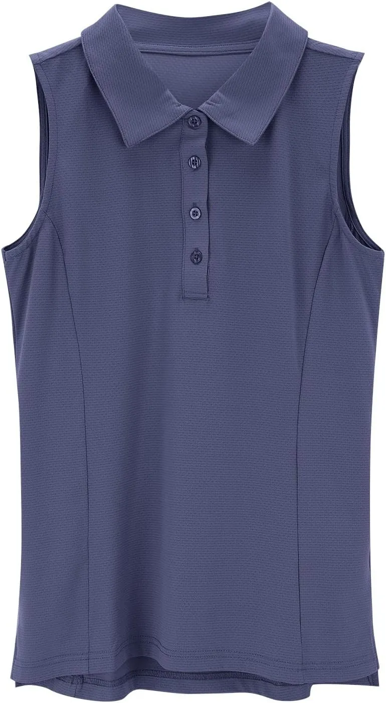 Women's Summer Solid Color Button T Shirt Stand Up Collar Sleeveless Casual Sports Top Tennis T Loose Casual T Shirt