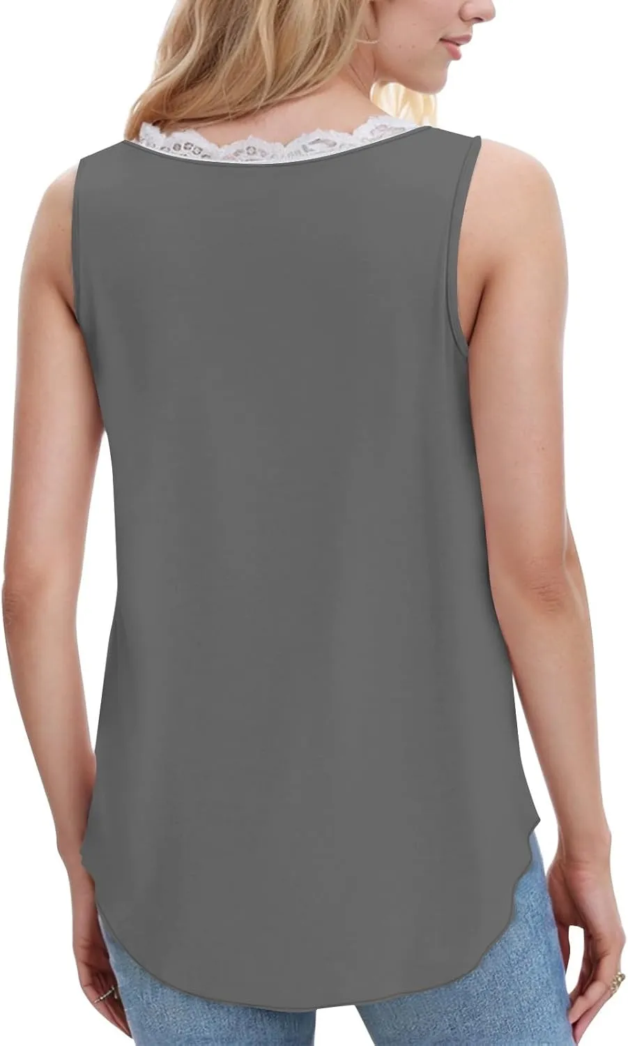 Womens Summer Tank Tops Loose Fit Lace V Neck Sleeveless Tunic Tops Dressy Casual Flowy Shirts