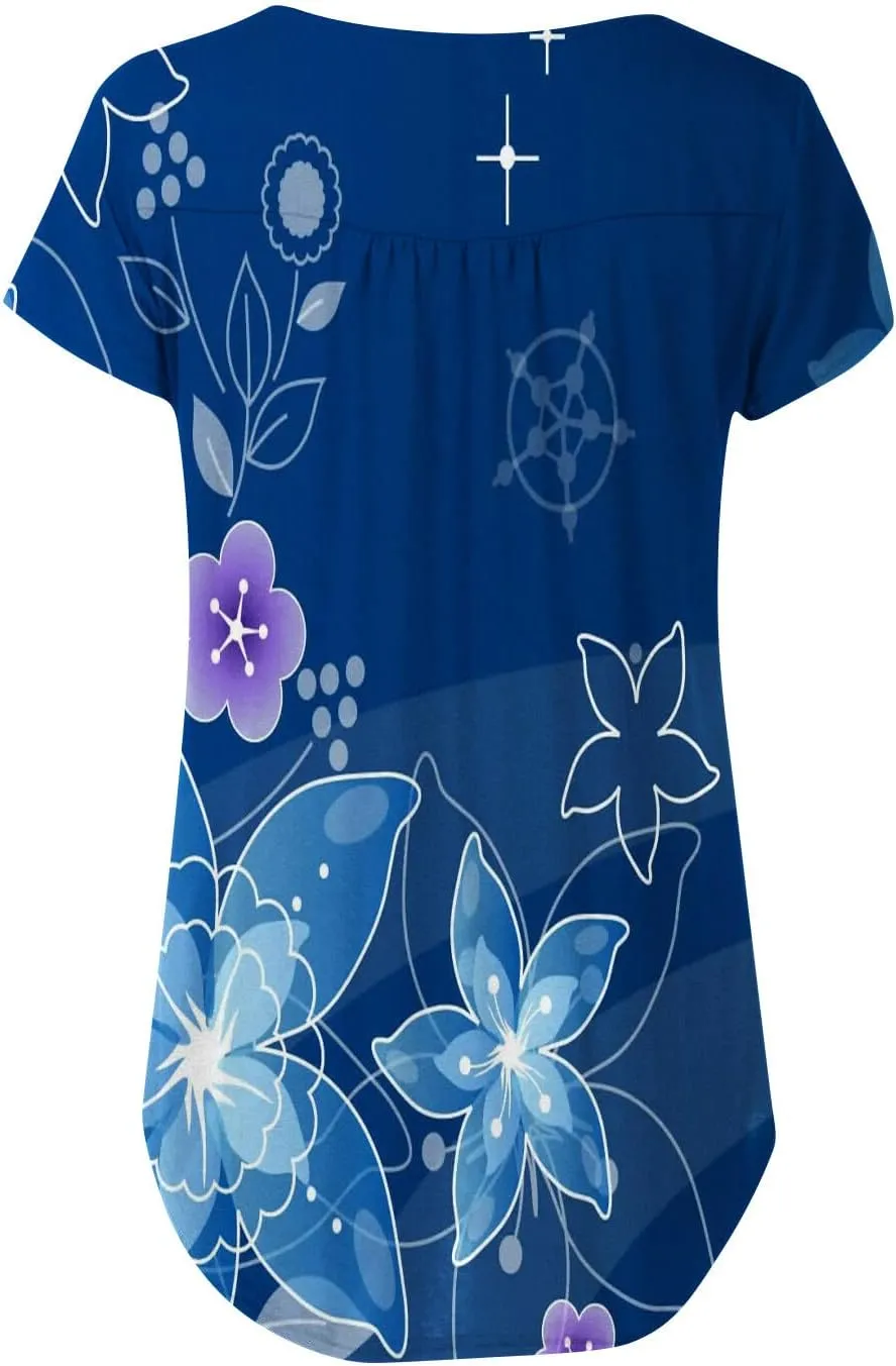 Womens Summer Tops Dressy Casual Short Sleeve V Neck T Shirts Trendy Cute Tees Loose Soft Floral Boho Tunic Blouses