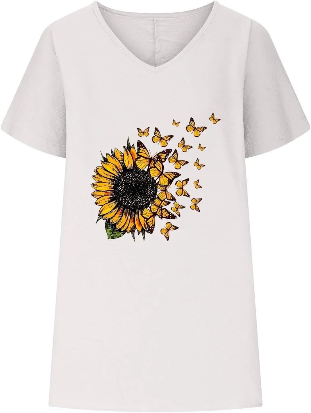 Women's Sunflower Gauze Tops 2024 Cotton Linen Summer Blouse Shirt Short Sleeve Tunic Tshirt Trendy Causal Clothing