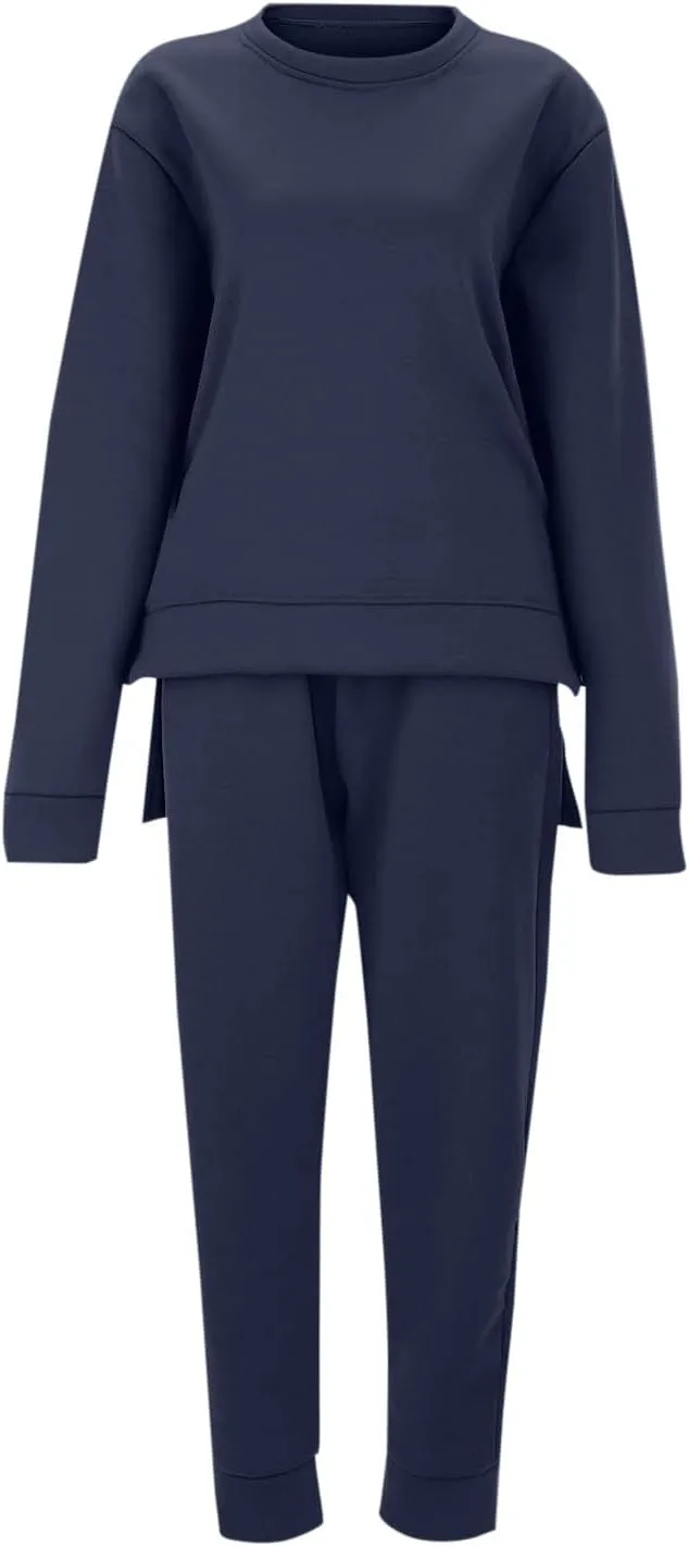 Womens Sweatsuits 2 Piece Set Fleece Lined Lounge Sets High Low Side Split Sweatshirt Joggers with Pockets
