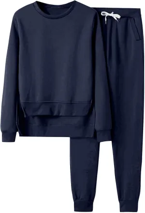 Womens Sweatsuits 2 Piece Set Fleece Lined Lounge Sets High Low Side Split Sweatshirt Joggers with Pockets