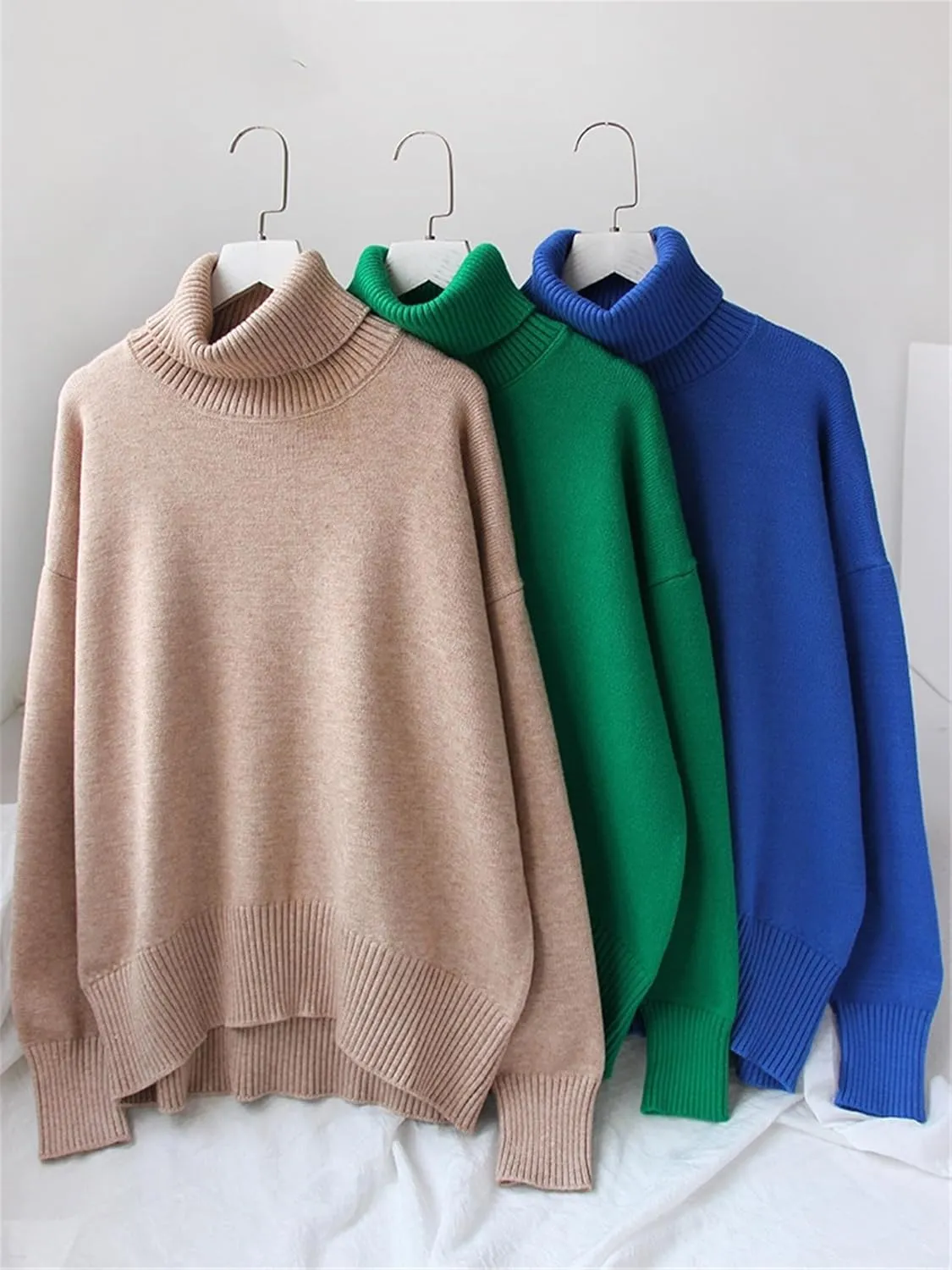 Women's Thick Sweaters Oversize Turtleneck Winter Warm Pullovers