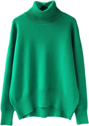 Women's Thick Sweaters Oversize Turtleneck Winter Warm White Pullovers Knitted Sweater Tops