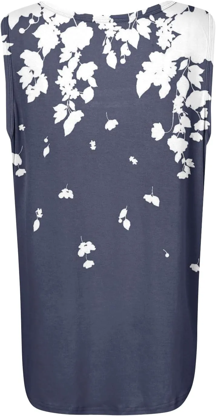 Womens Tops 2025 Square Neck Sleeveless Casual Tunic Tees Trendy Floral Print Loose Soft Comfy Summer Shirts