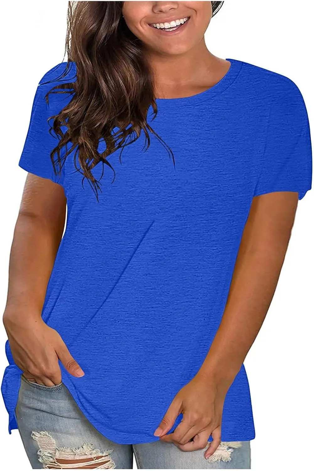 Womens Tunic Tops Dressy Loose Fit Short Sleeve Summer Tshirts Solid Color Casual Workout Yoga Tunics Blouses 2025