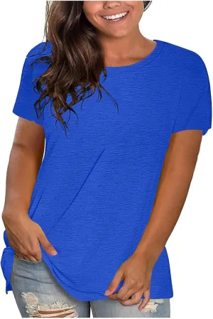 Womens Tunic Tops Dressy Loose Fit Short Sleeve Summer Tshirts Solid Color Casual Workout Yoga Tunics Blouses 2025