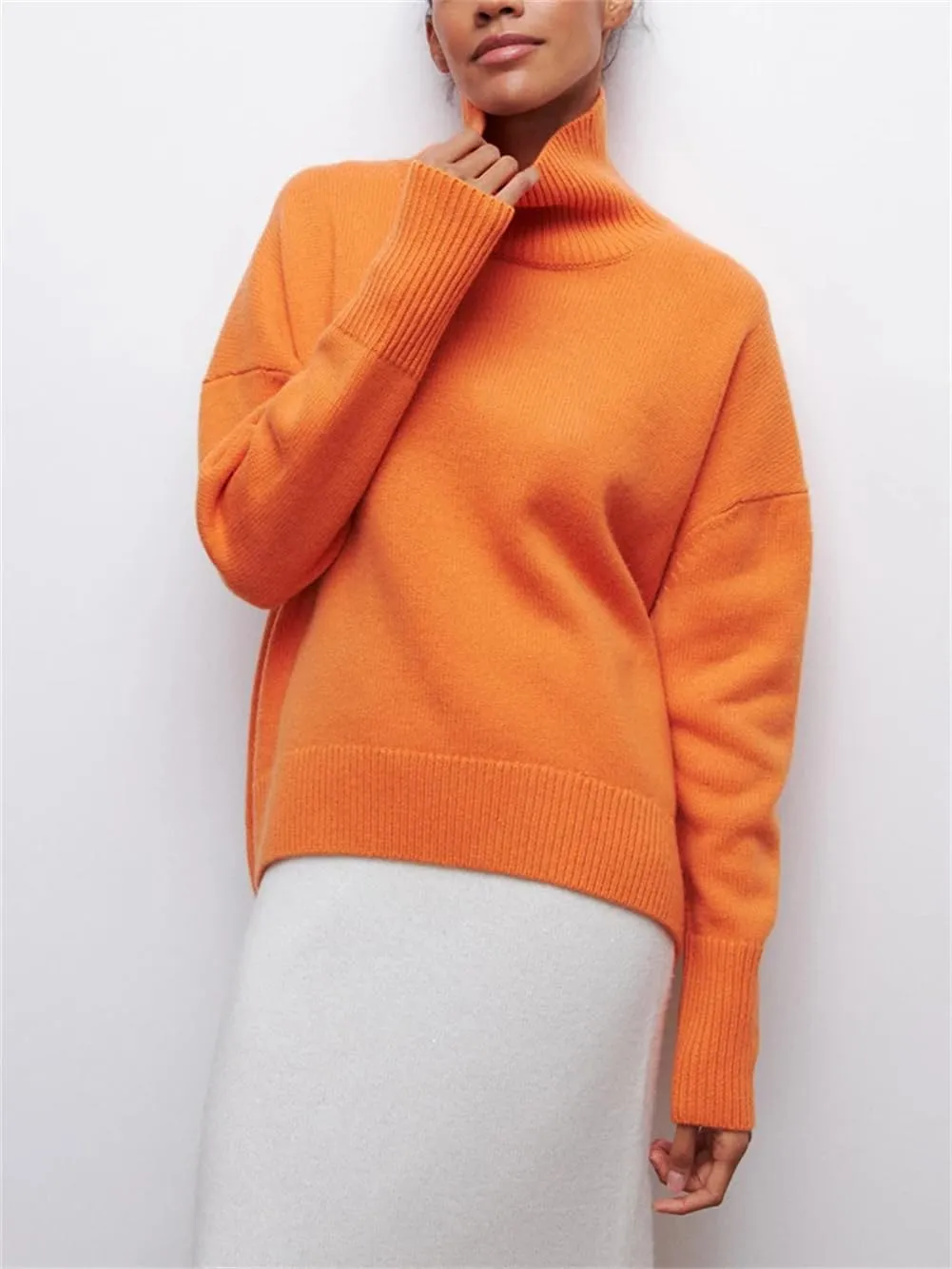 Women's Turtleneck Loose Oversize Sweater Knitted Top Long Sleeve Pullovers Jumpers