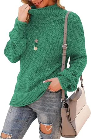 Women's Turtleneck Oversized Sweaters Batwing Long Sleeve Loose Chunky Knit Pullovers