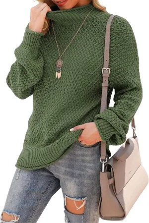 Women's Turtleneck Oversized Sweaters Batwing Long Sleeve Loose Chunky Knit Pullovers
