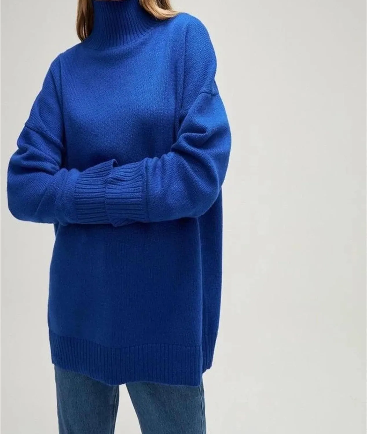 Women's Turtleneck Sweaters Winter Warm Knit Pullovers Long Sleeve Oversized Casual Sweater