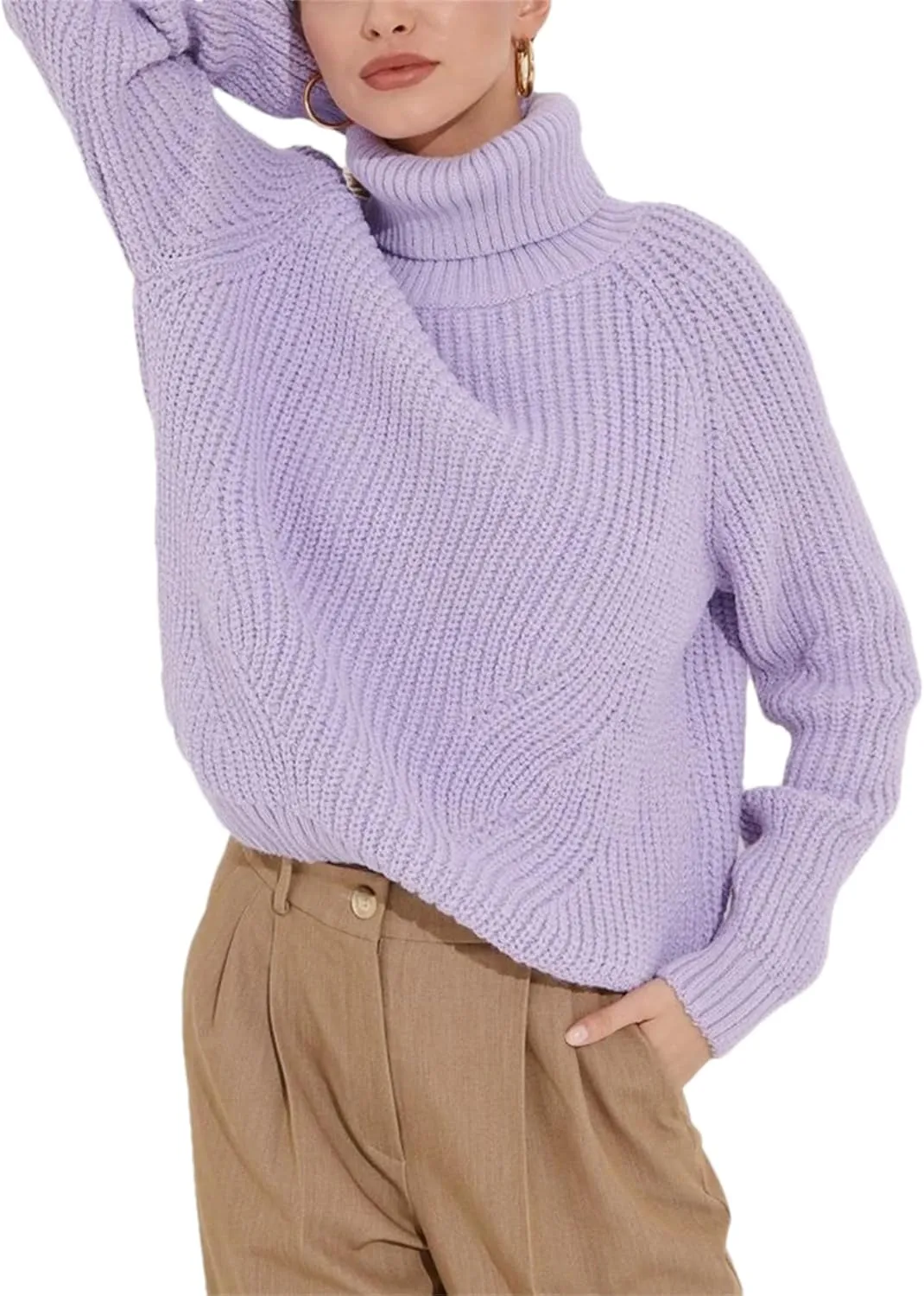 Women's Turtlenecks Pullovers Knitted Sweater Winter Soft Thick Oversize Long Sleeve Top