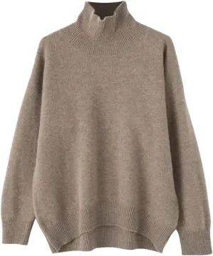 Women's Wool Sweater Turtleneck Loose Casual Knitted Jumpers Soft Oversized Pullovers