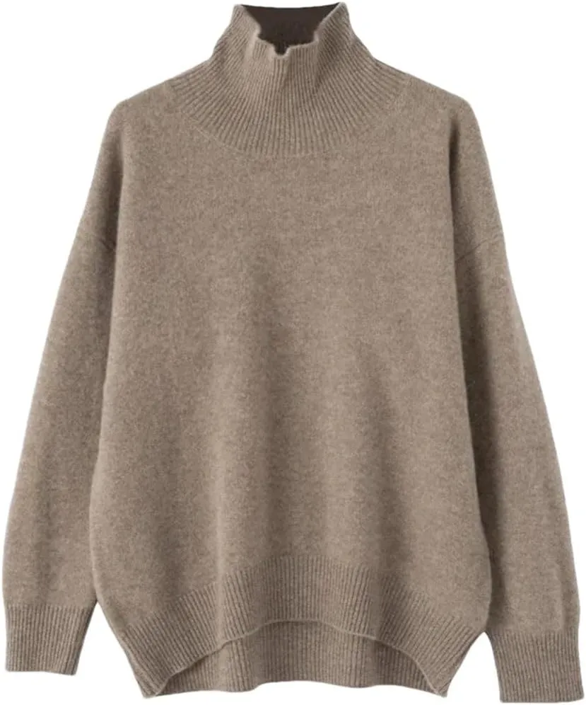 Women's Wool Sweater Turtleneck Loose Casual Knitted Jumpers Soft Oversized Pullovers