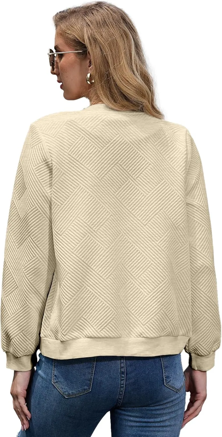 WROLEM Women Zip Up Sweatshirts with Pockets Long Sleeve Jackets Casual Loose Stand Collar Lightweight Short Outwear