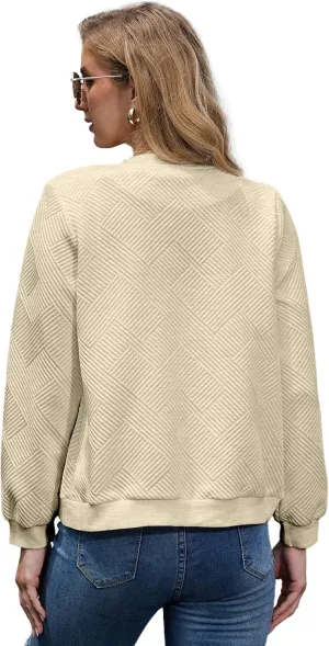 WROLEM Women Zip Up Sweatshirts with Pockets Long Sleeve Jackets Casual Loose Stand Collar Lightweight Short Outwear